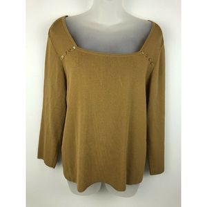 Due per Due Collection Square Neck Buttons Long Sleeve Bouclé Blouse Mustard L